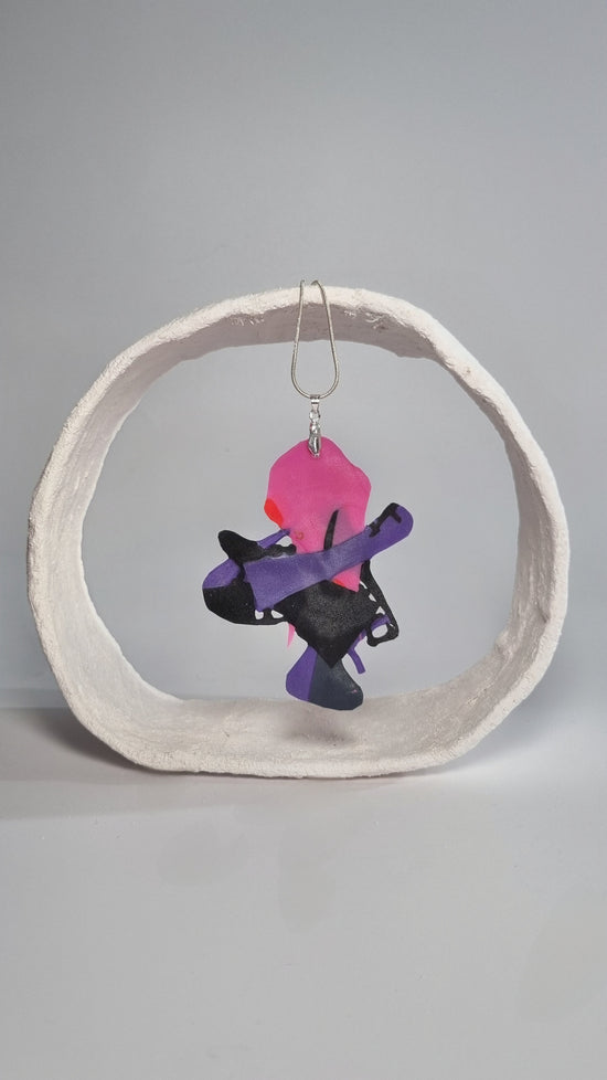 Large asymmetric shaped necklace pendant in black, purple and pink - S/S 24 - PLASTIQUE By Siân