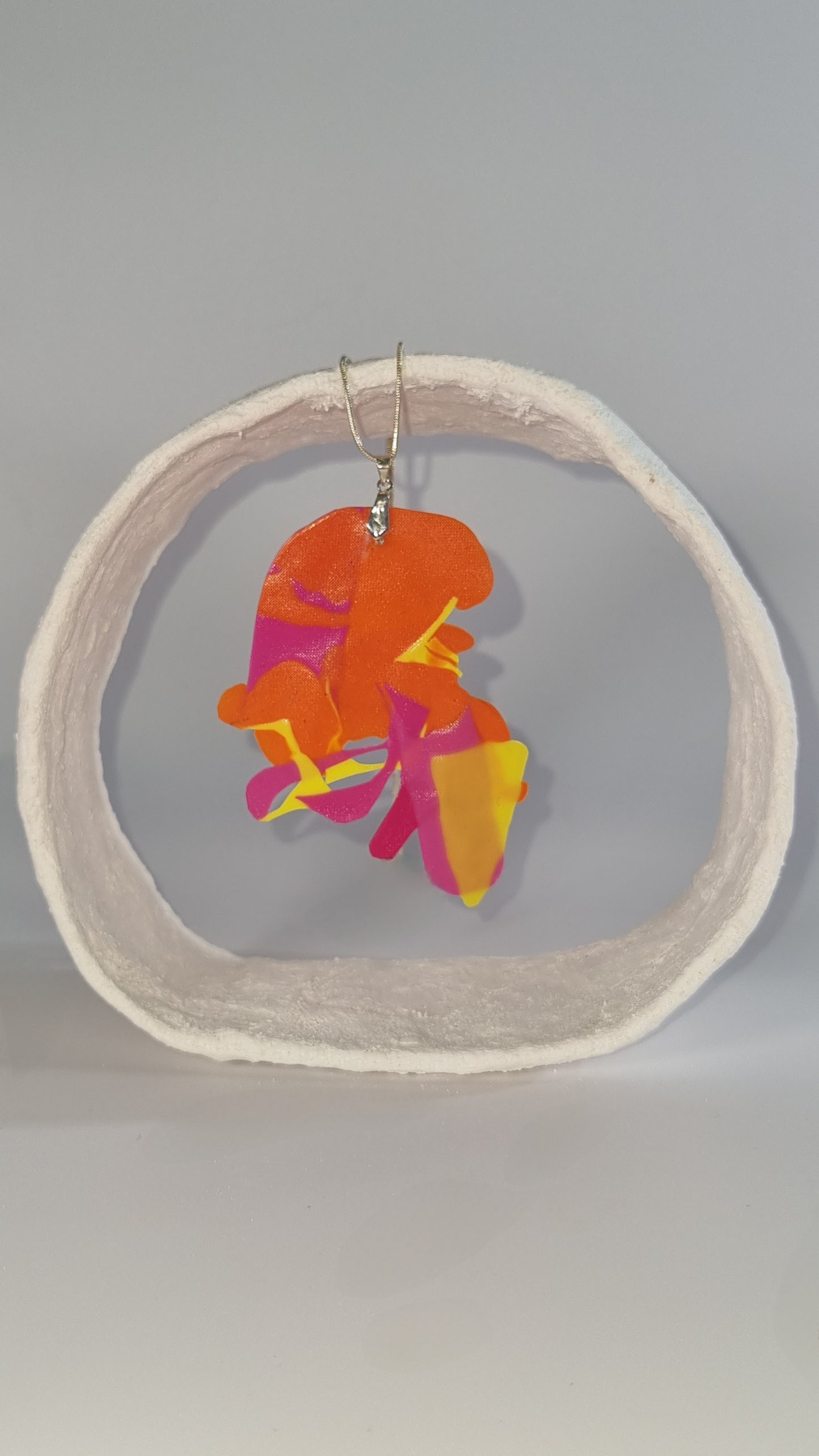 Large asymmetric shaped pendant necklace in pink, yellow and orange S/S 24 - PLASTIQUE By Siân