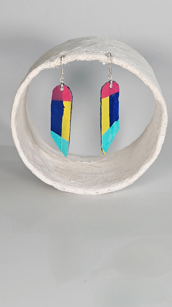 Small long pointed dangly drop earrings in green, yellow, pink and blue - PLASTIQUE By Siân