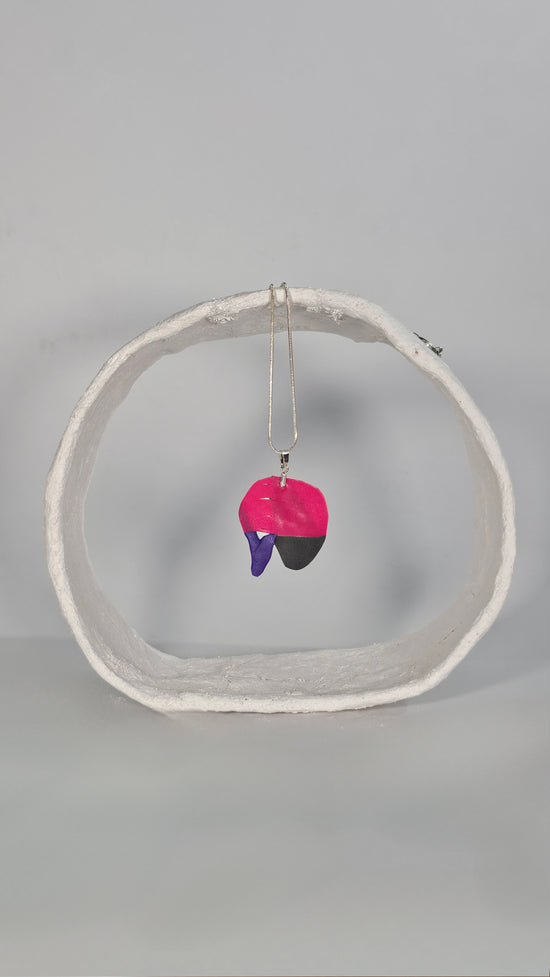 Small colourful abstract necklace pentant in pink and purple - PLASTIQUE By Siân