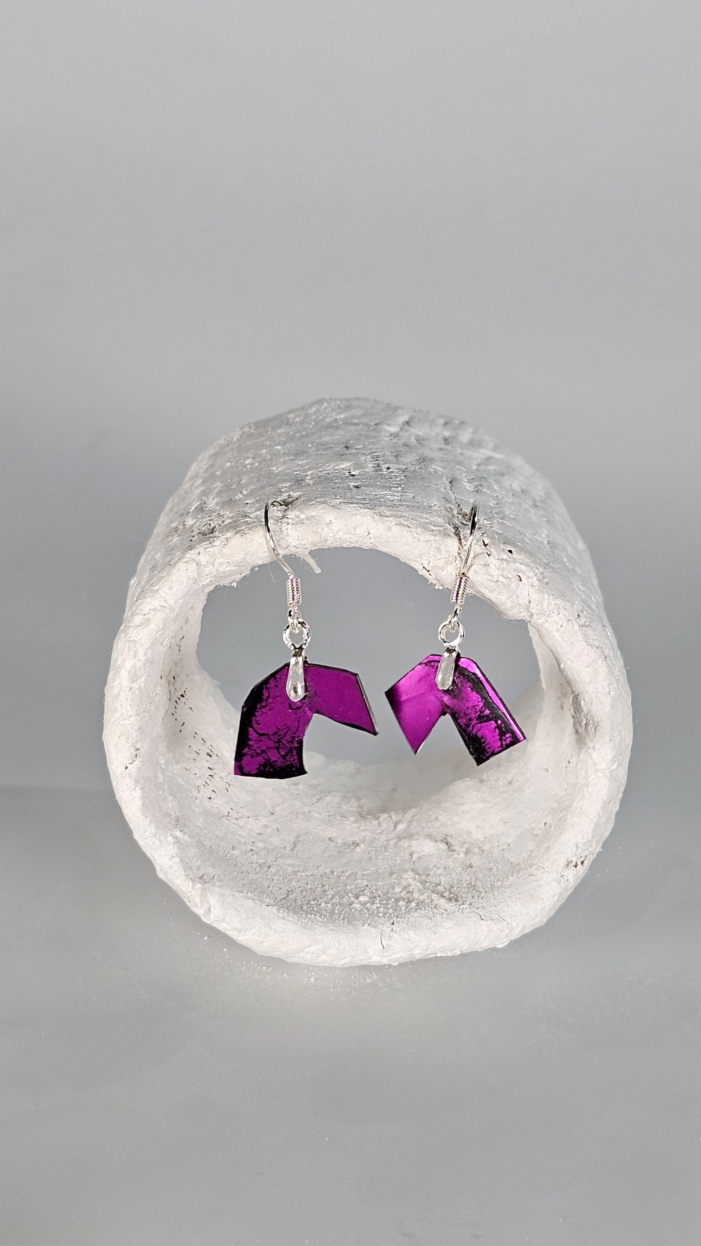 Tiny magenta foiling print over black and clear plastic earrings - PLASTIQUE By Siân