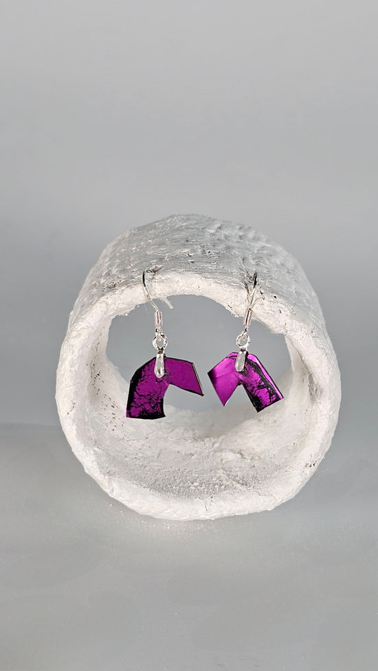 Tiny magenta foiling print over black and clear plastic earrings - PLASTIQUE By Siân