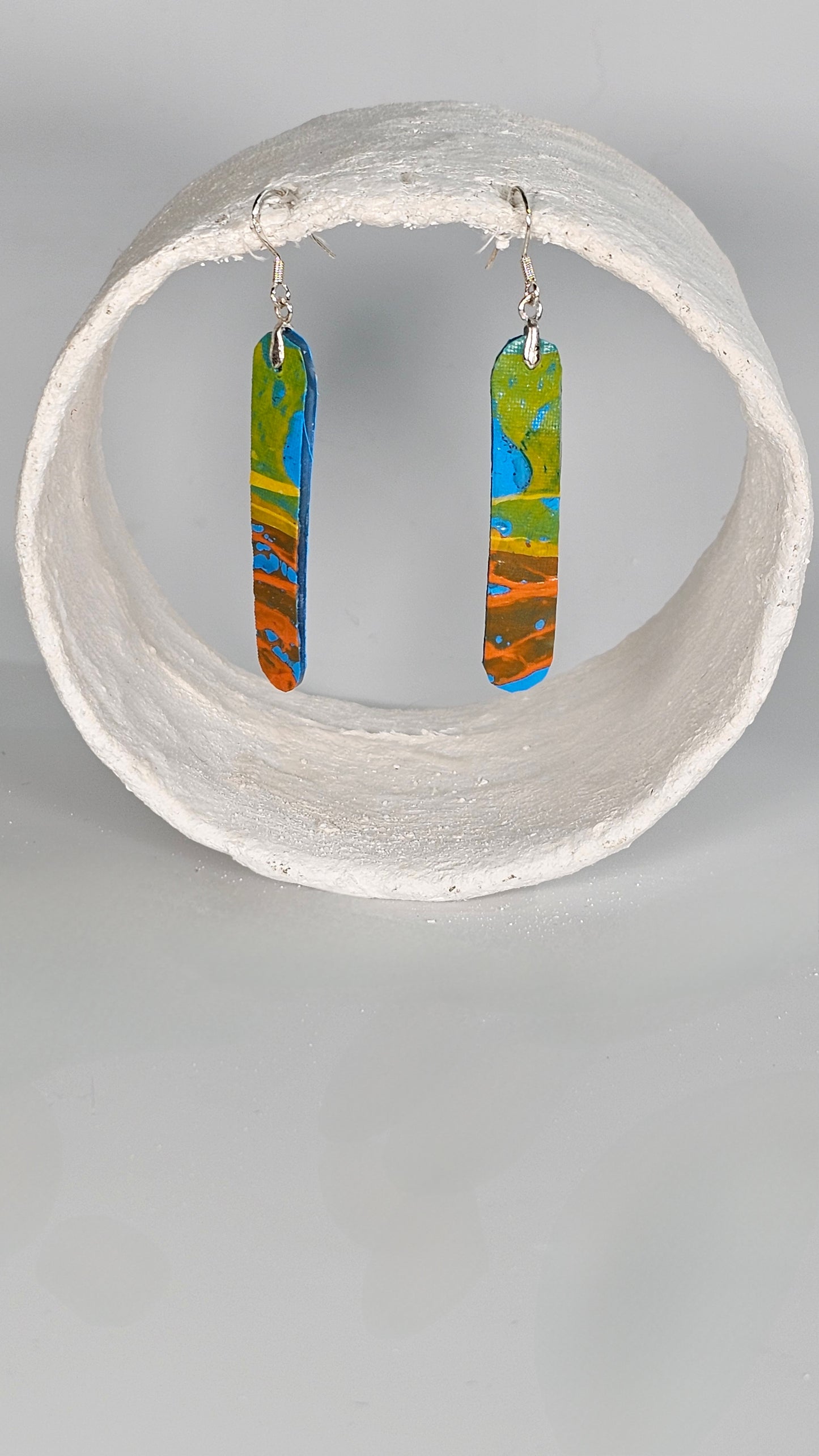 Blue, yellow and orange long drop earrings - PLASTIQUE By Siân