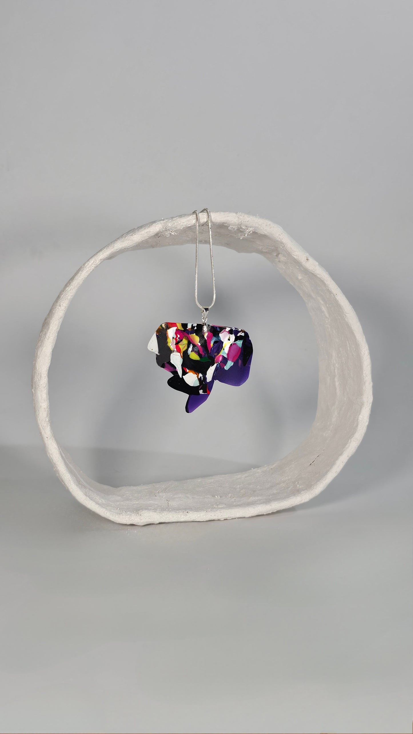 Small colourful abstract necklace pentant in pink, blue, white, purple and black - PLASTIQUE By Siân