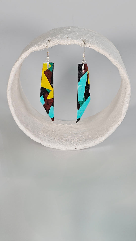 S/M long pointed 80s colourful geometric shape earrings - PLASTIQUE By Siân