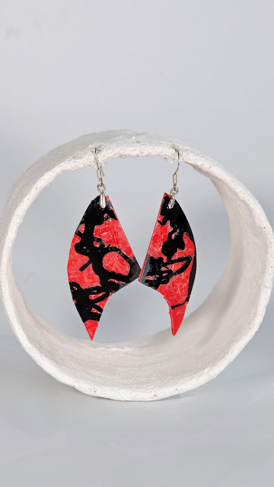 Black on Red horn earrings - PLASTIQUE By Siân