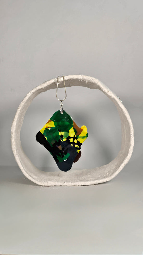 Large colourful abstract necklace pentant in yellow, green, brown and black - PLASTIQUE By Siân