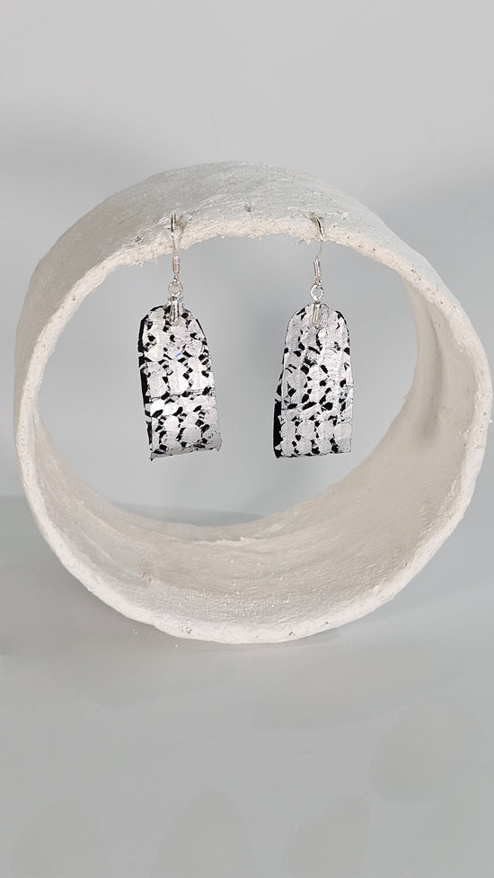 Small soft folded silver metallic foiling on rubber mesh earrings - PLASTIQUE By Siân