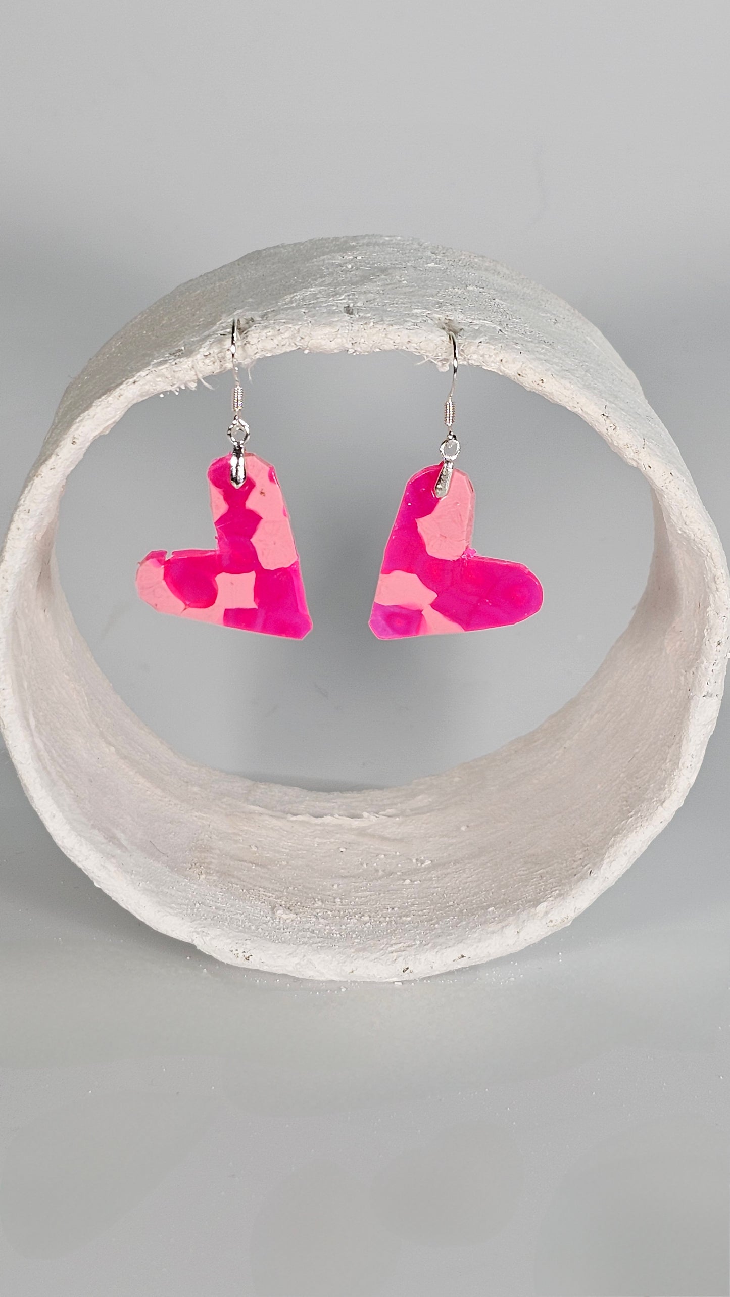 Small heart shaped pink hama earrings - PLASTIQUE By Siân