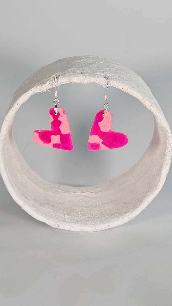 Small heart shaped pink hama earrings - PLASTIQUE By Siân