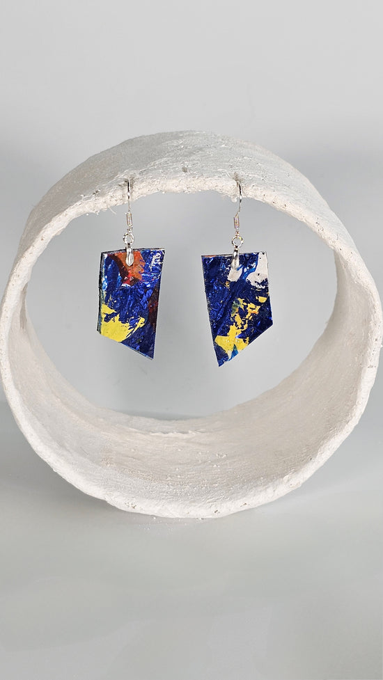 Small dangly drop earrings in yellow and blue - PLASTIQUE By Siân