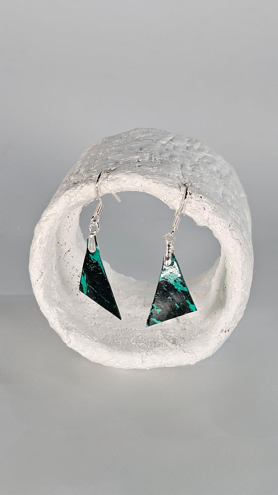Tiny green and black metallic foiling print earrings - PLASTIQUE By Siân