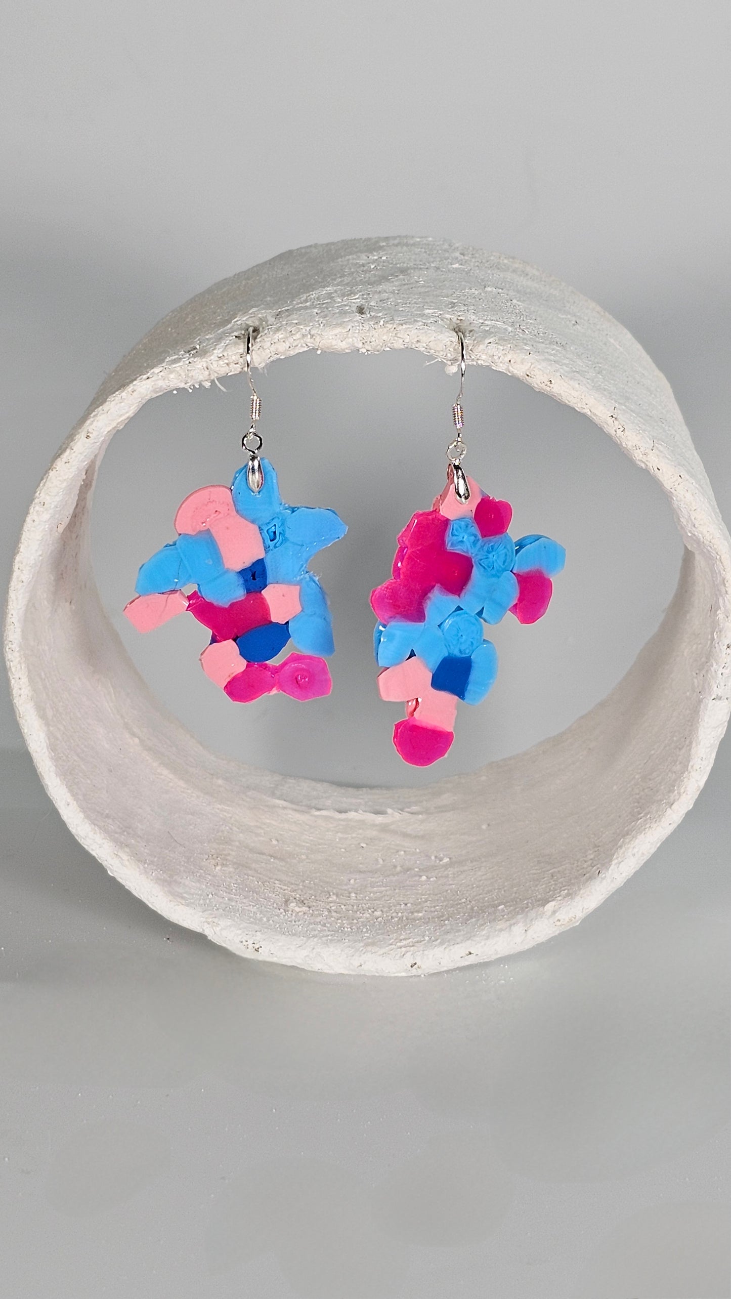 Small abstract pink and blue hama earrings - PLASTIQUE By Siân