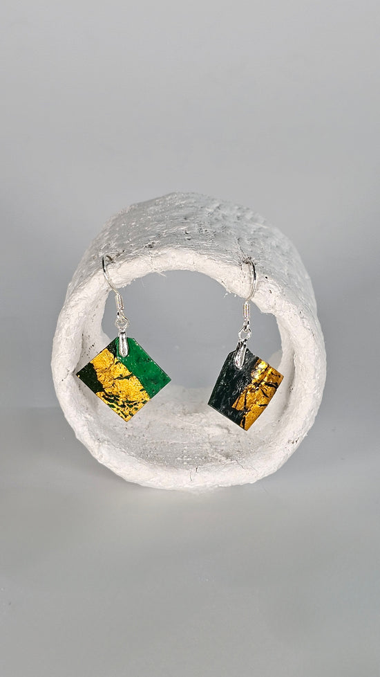 Tiny green and gold metallic foiling print earrings - PLASTIQUE By Siân
