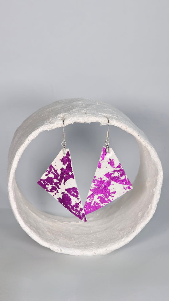 Medium pink and white long triangular shaped earrings - PLASTIQUE By Siân