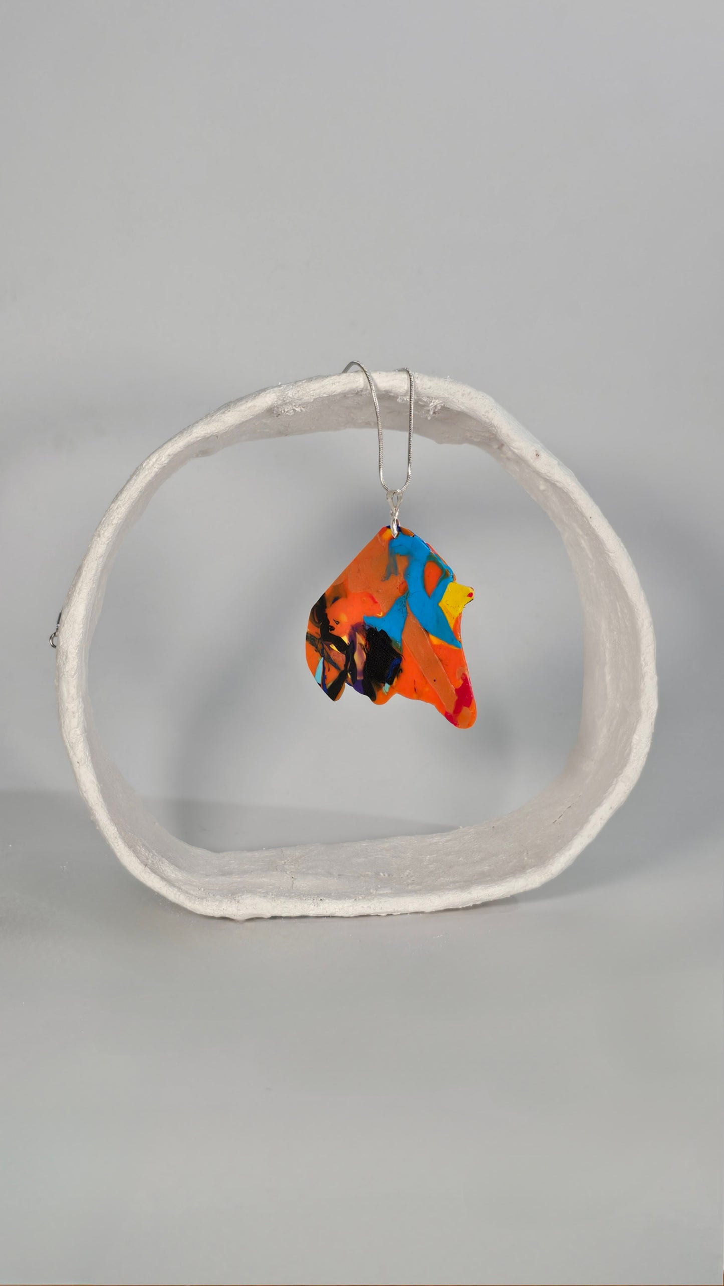 Medium colourful abstract necklace pentant in yellow, blue, orange and black - PLASTIQUE By Siân