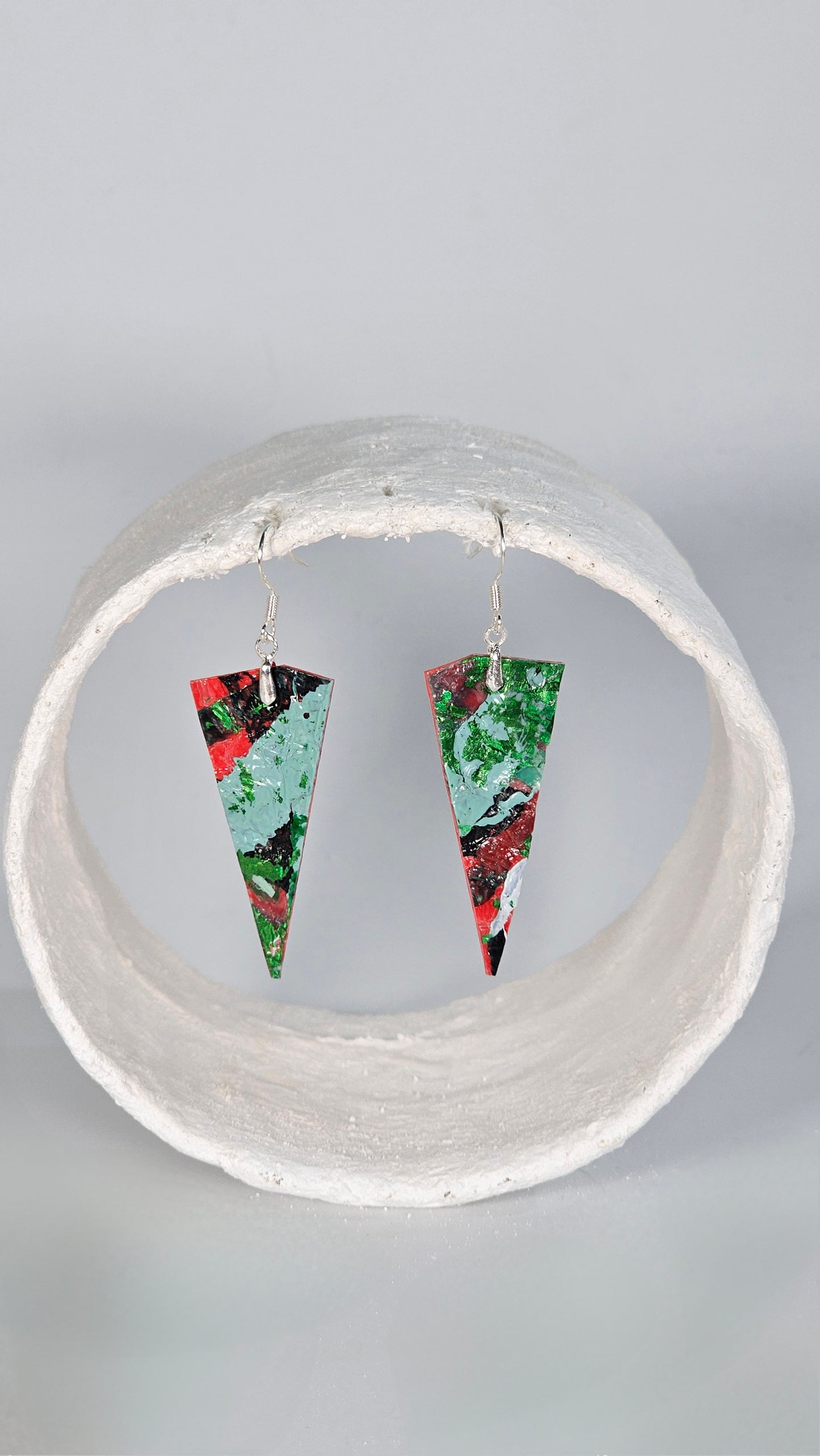 Small red and green triangle earrings - PLASTIQUE By Siân