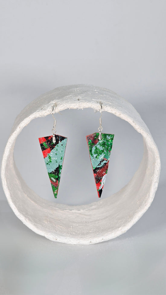 Small red and green triangle earrings - PLASTIQUE By Siân