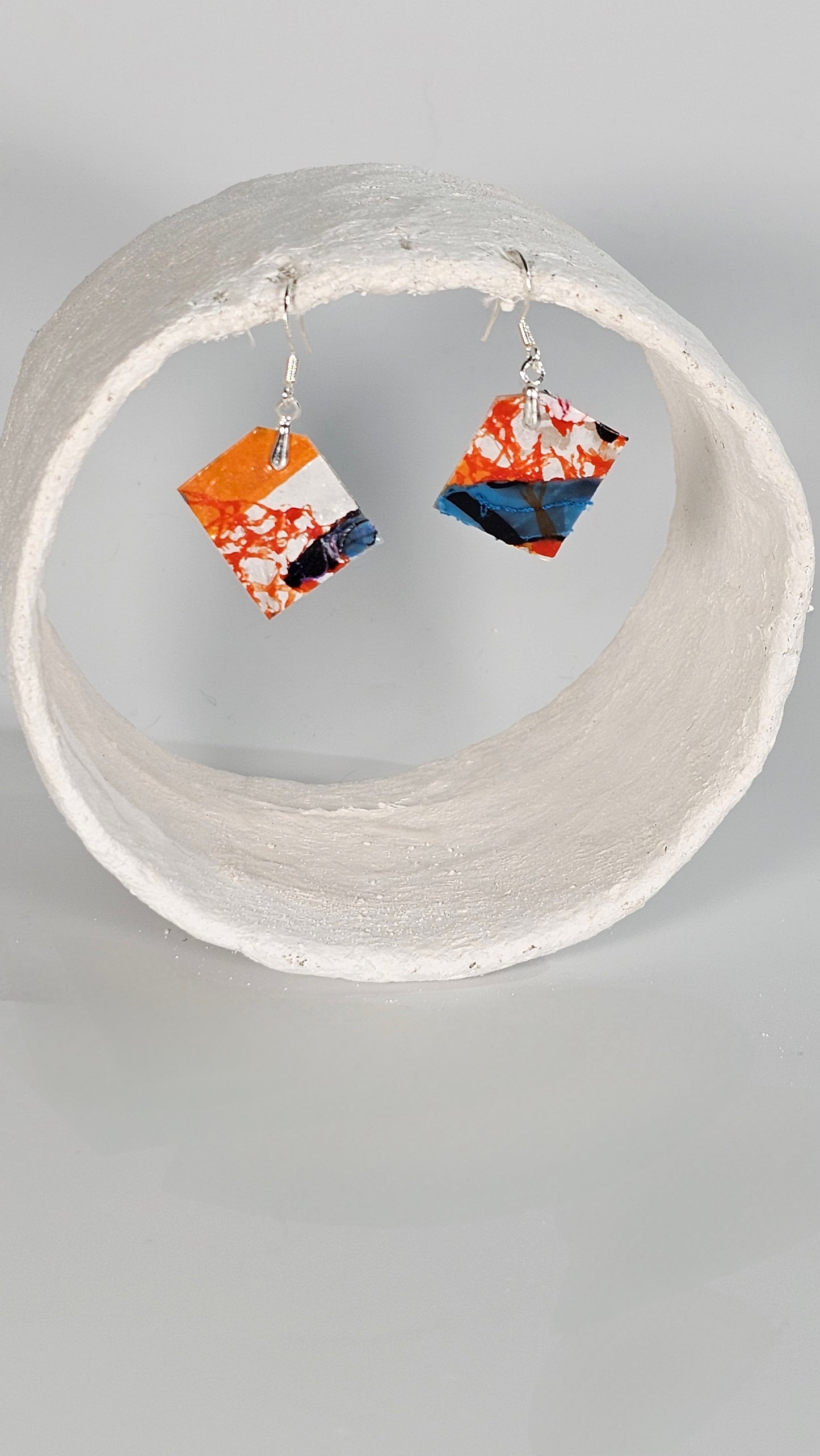 S squared earrings in blue, orange and white - PLASTIQUE By Siân