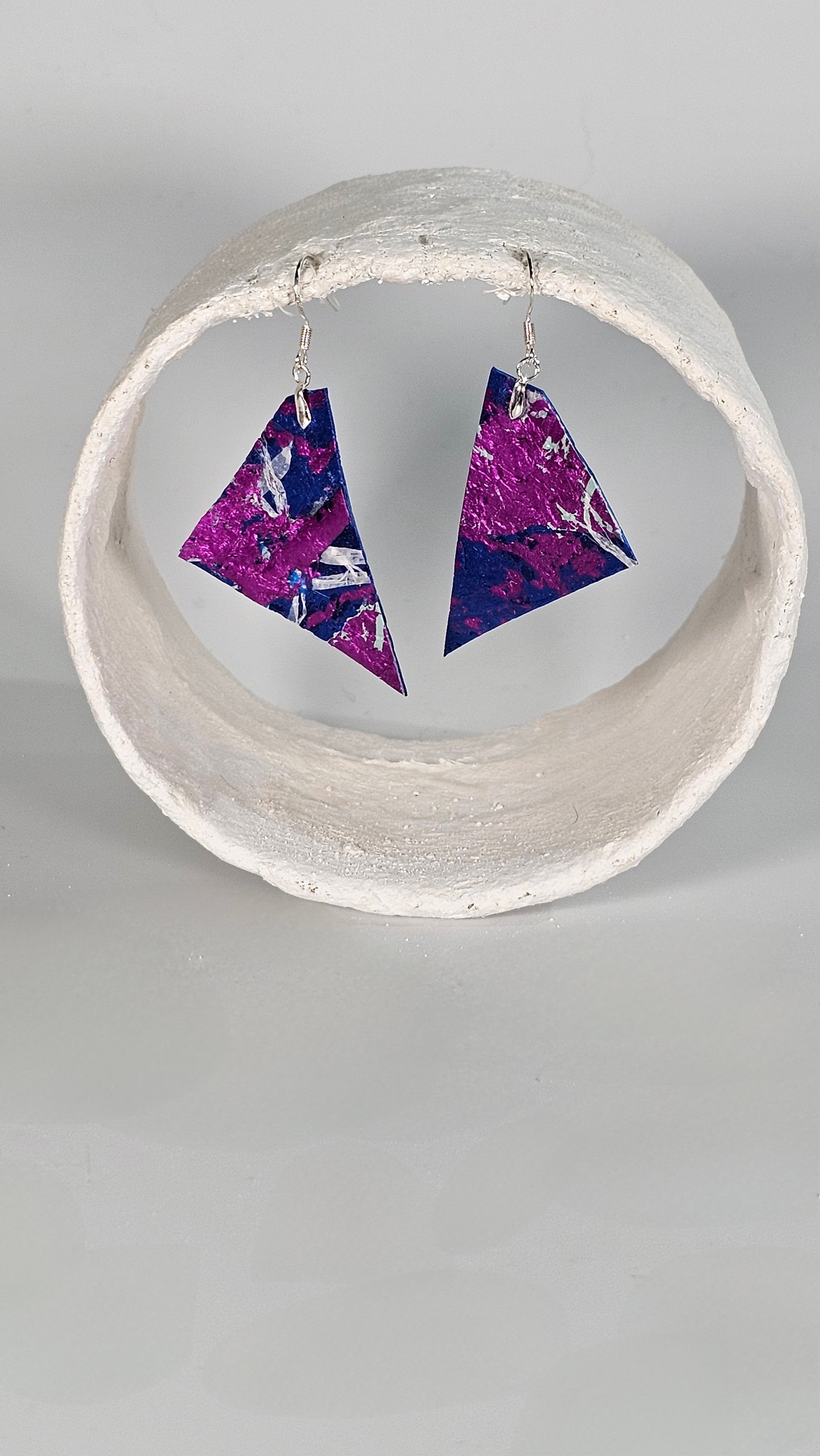 Small/Medium metallic magenta on blue pointed geometric shape earrings - PLASTIQUE By Siân