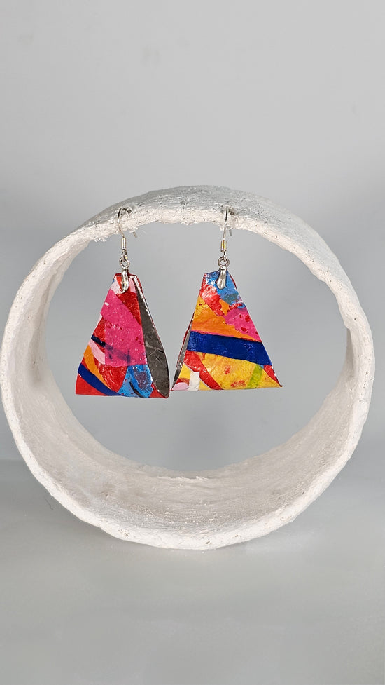 Folded medium red and yellow blue pink earrings - PLASTIQUE By Siân