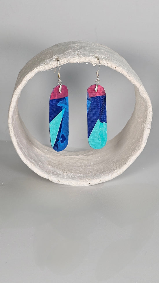 Small long pointed dangly drop earrings in green, pink and blue - PLASTIQUE By Siân