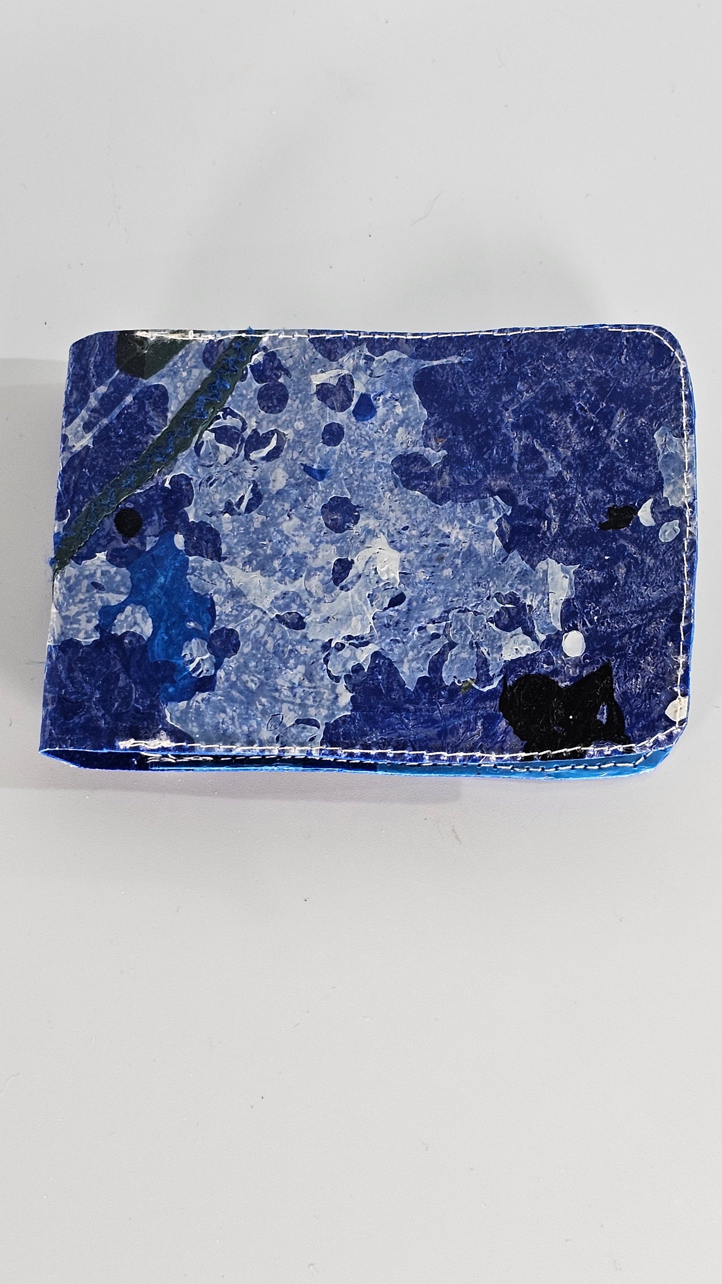 Card wallet: Navy and white stitched from upcycled plastic - PLASTIQUE By Siân