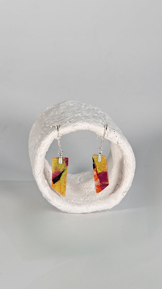 Tiny long colourful pink, orange lime green and black pointed earrings - PLASTIQUE By Siân