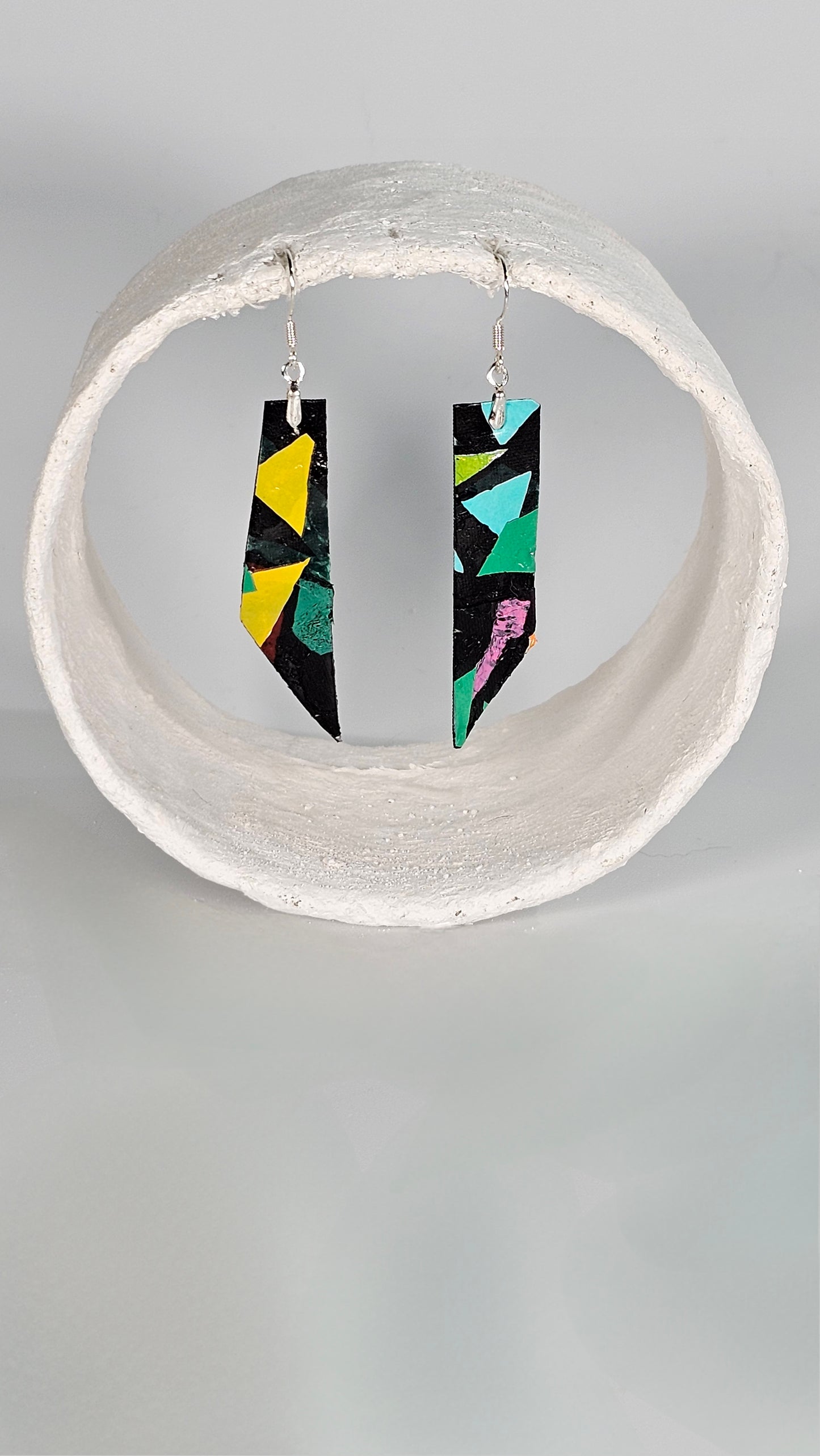 S/M long pointed 80s colourful geometric shape earrings - PLASTIQUE By Siân