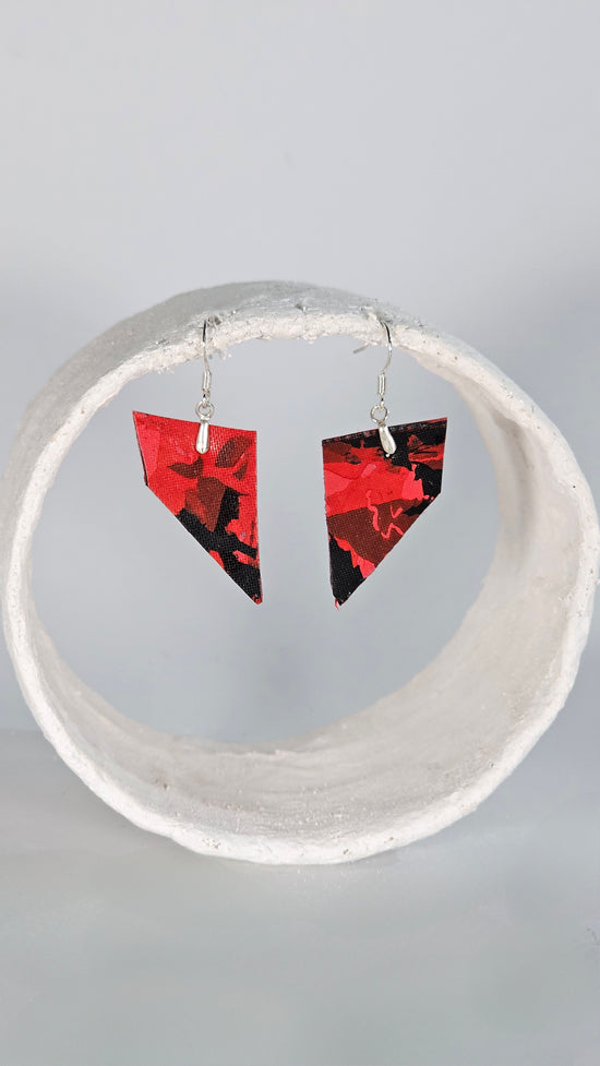 Small black on red angular earrings - PLASTIQUE By Siân