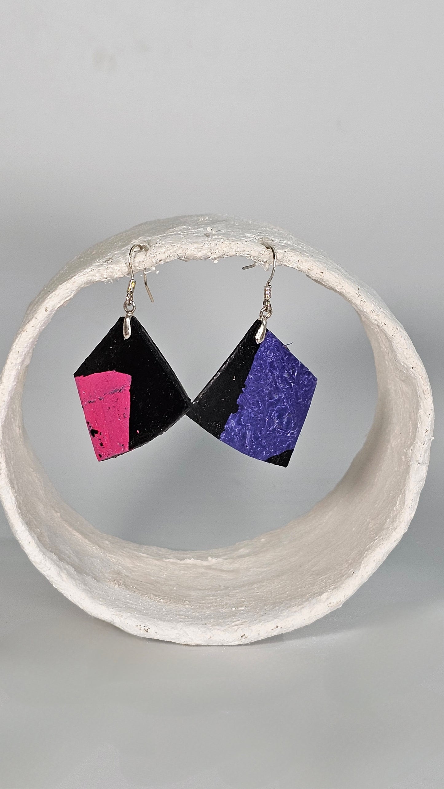 pink and purple on black quadrilateral earrings - PLASTIQUE By Siân