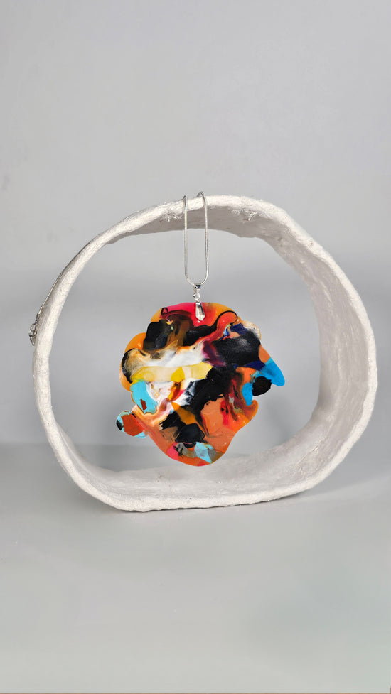 Large colourful abstract necklace pentant in yellow, blue, orange and black - PLASTIQUE By Siân