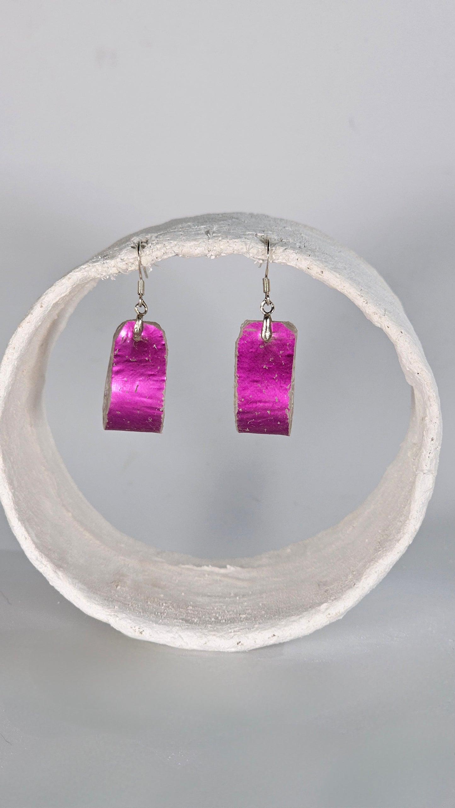 Metallic pink on white geometric Earrings - PLASTIQUE By Siân